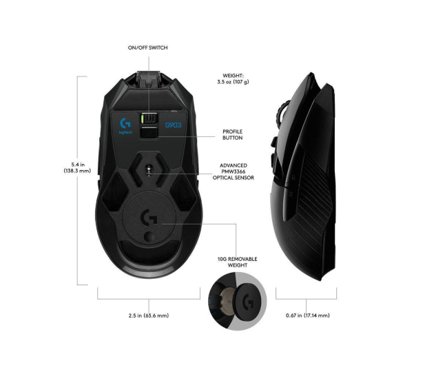 Logitech Mysz Gam. Bezp. Logitech G903 Czarna 910-005084 # - 1454225 - zdjęcie 2